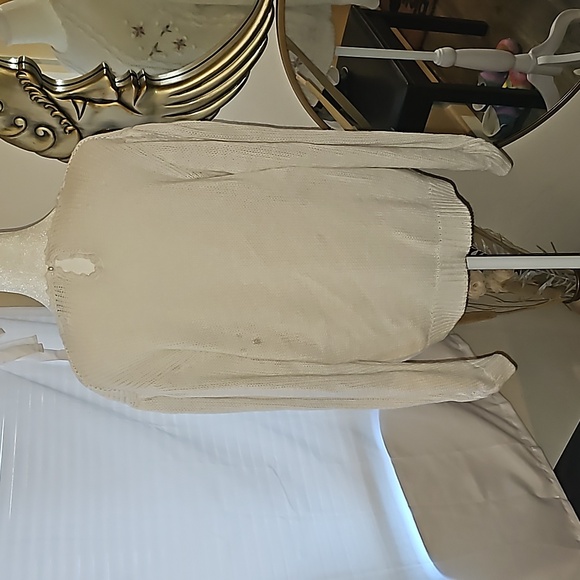 Vintage cable knit sweater pom poms floral ivory embroidery - Picture 5 of 9